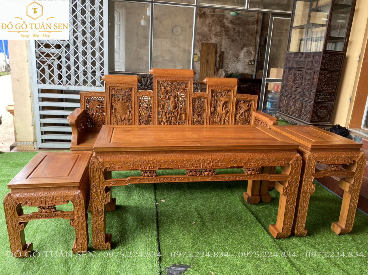 Hình ảnh chi tiết bộ trường kỷ 7 nô gỗ gụ 